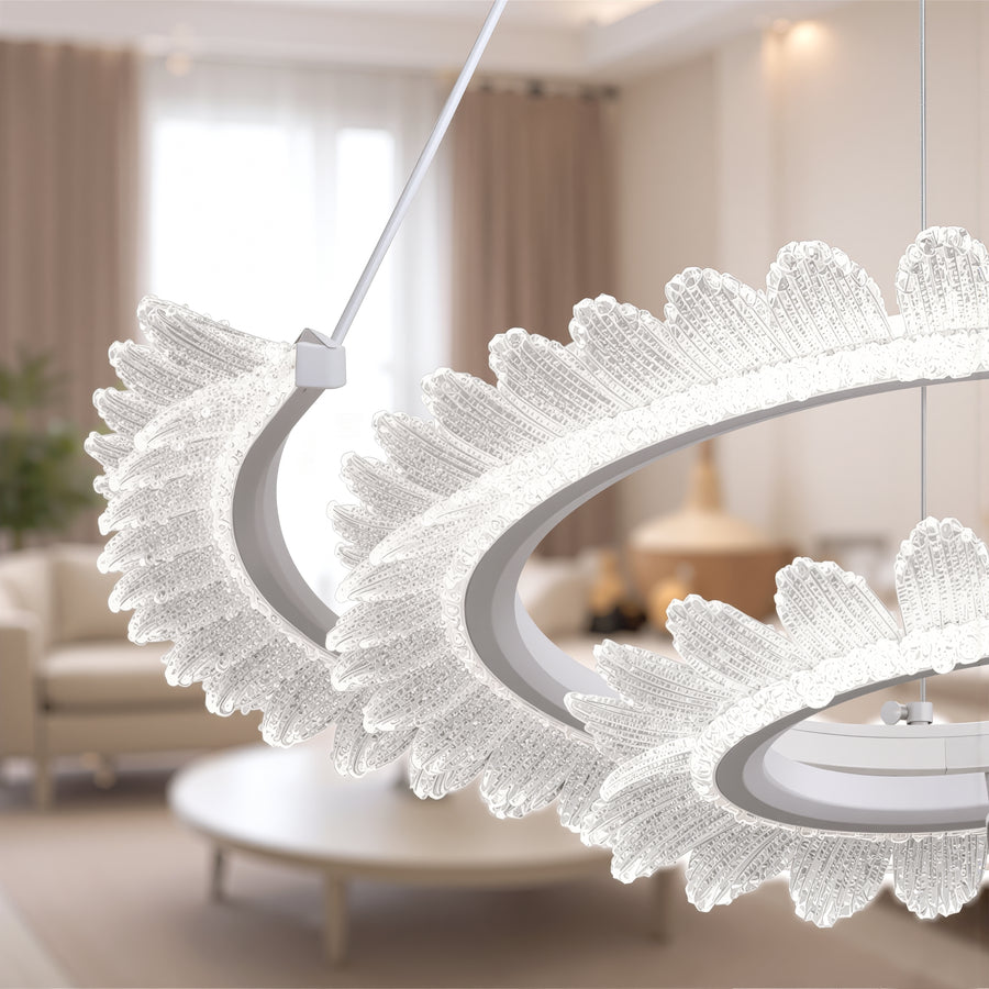 Lustra LED cu Telecomanda  LT188WH, Cristal si Metal, 40W, Dimabila, Inaltime Reglabila, Lumina Rece/Calda/Neutra, Iluminat Luxos