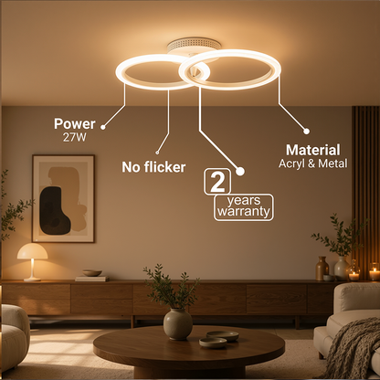 Lustra LED cu telecomanda BETTY 27W, 2 Cercuri, lumina Rece/Calda/Neutra, Dimabila, Alb