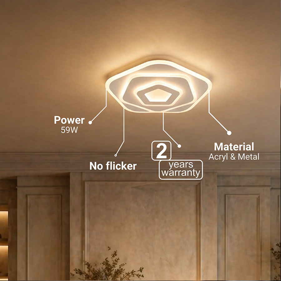 Lustra LED cu Telecomanda PENTAGON 59W, 40cm, Lumina Rece/Calda/Neutra 3000K/4000K/6000K, Alb, Metal si Acril