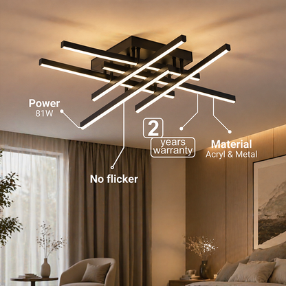 Lustra LED cu Telecomanda LINEX, 81W, 6 Elemente, Liniara, lumina Rece/Calda/Neutra, Dimabila, Negru