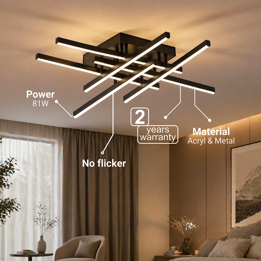 Lustra LED cu Telecomanda LINEX, 81W, 6 Elemente, Liniara, lumina Rece/Calda/Neutra, Dimabila, Negru
