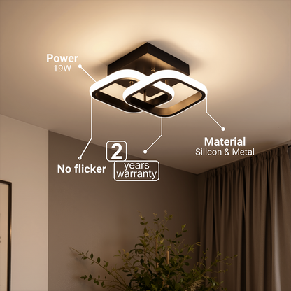 Lustra LED VERTEX Matrix Romburi Suprapuse, Rame Metalice, 24W, 2 Romburi, Lumina Rece/Calda/Neutra 3000K/4000K/6000K, Negru, Metal si Silicon