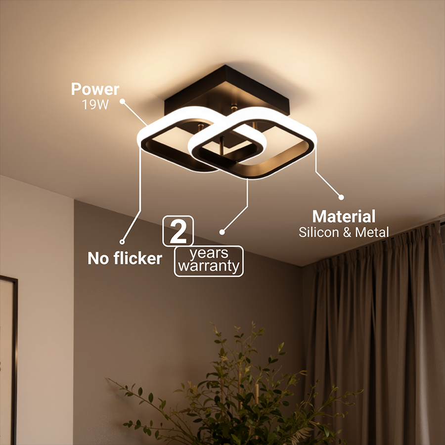 Lustra LED VERTEX Matrix Romburi Suprapuse, Rame Metalice, 24W, 2 Romburi, Lumina Rece/Calda/Neutra 3000K/4000K/6000K, Negru, Metal si Silicon