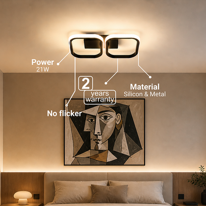 Lustra LED VERTEX 21W, 2 Patrate, Liniara, lumina Rece/Calda/Neutra, Neagra