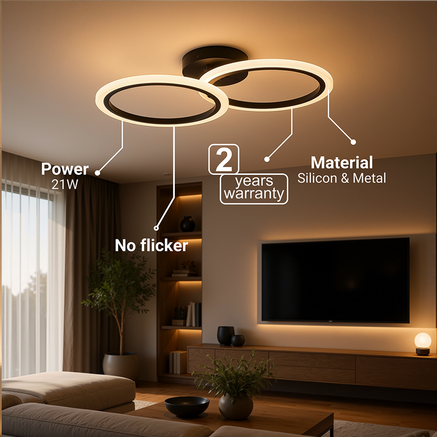 Lustra LED cu telecomanda BETTY 27W, 2 Cercuri, lumina Rece/Calda/Neutra, Dimabila, Negru
