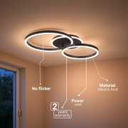 Lustra LED cu telecomanda RINOVA 66W, 2 Cercuri, lumina Rece/Calda/Neutra, Dimabila, Negru