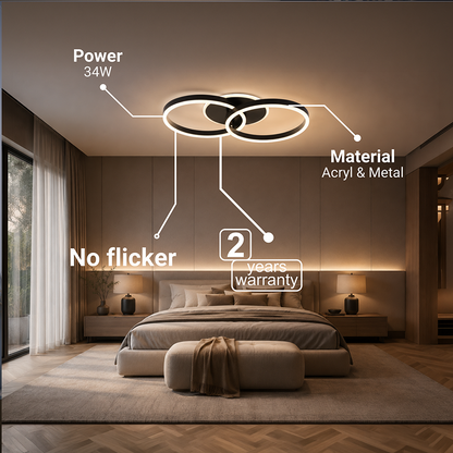 Lustra LED cu telecomanda RIGA LILITH 34W, 2 Cercuri, lumina Rece/Calda/Neutra, Dimabila, Negru