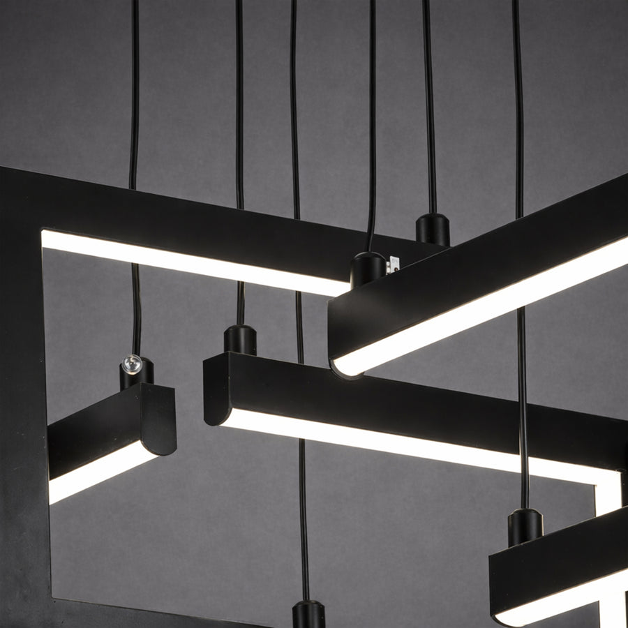 Lustra LED cu telecomanda ,Suspendata 96W, 4 Elemente, lumina Rece/Calda/Neutra, Dimabila, Inaltime Reglabila, Negru