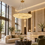 Candelabru Modern cu Cristal, Telecomanda, PRUGU, 65W, Lumina Calda/Neutra/Rece, Lungime 35 cm, Auriu, Inaltime reglabila