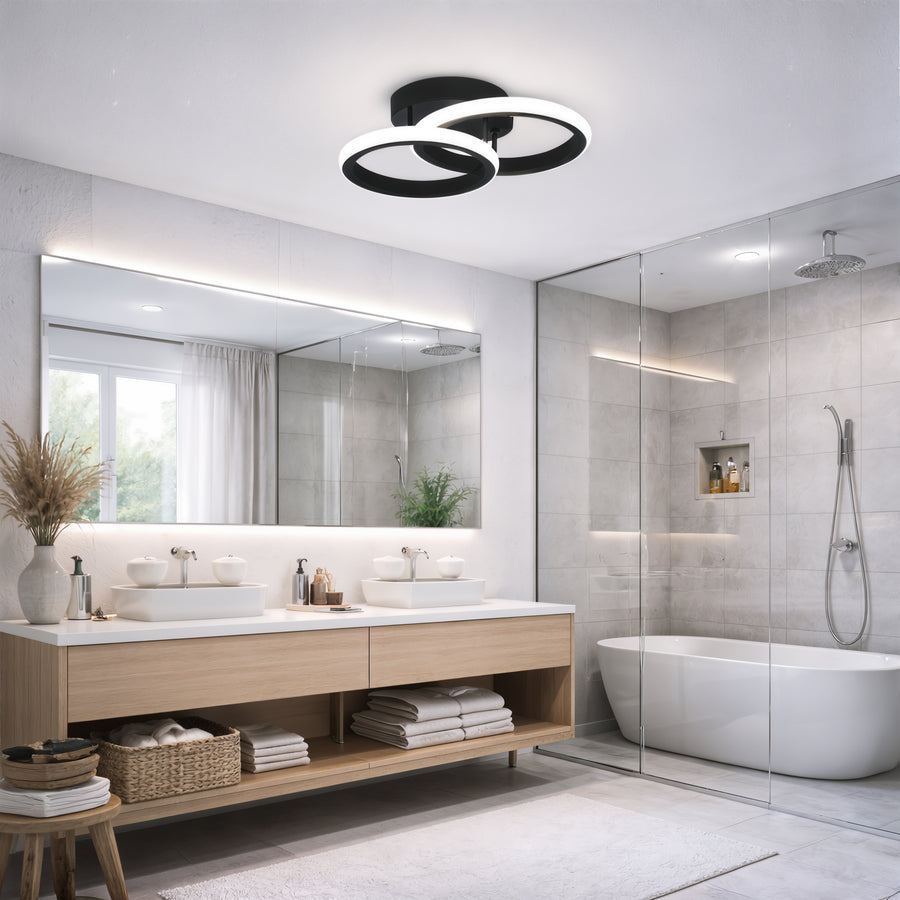 Lustra LED VERTEX CIRCULA 21W, 2 Cercuri, Rame Metalice, lLumina Rece/Calda/Neutra 3000K/4000K/6000K, Negru, Metal