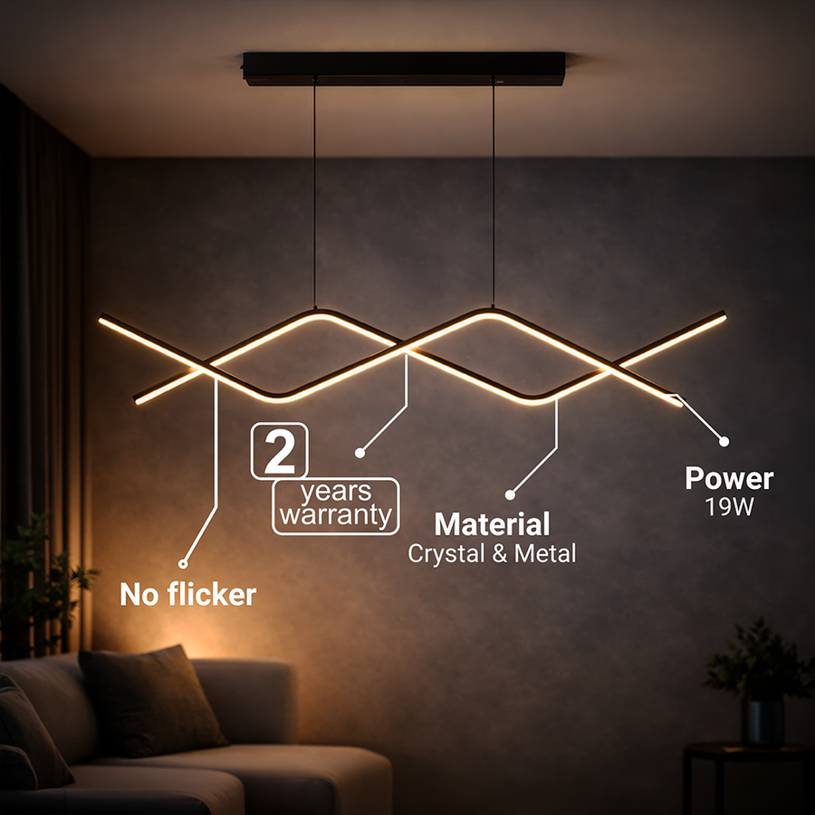 Lustra LED suspendata cu telecomanda ZIGZAG 27W, lumina Rece/Calda/Neutra, Dimabila, Negru, Inaltime Reglabila