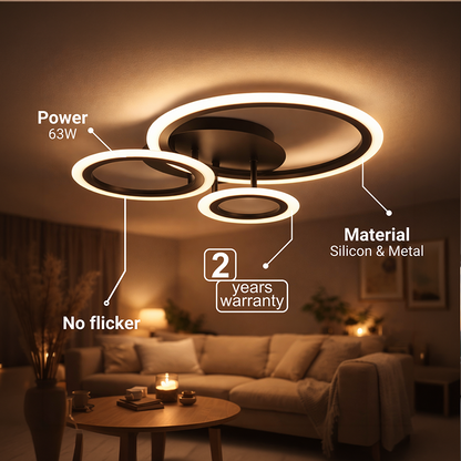 Lustra LED cu telecomanda BETTY 40W, 3 Cercuri, lumina Rece/Calda/Neutra, Dimabila, Negru