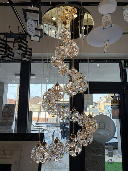 Candelabru Cristal LED KILKENNY Culmino, 144W, Lumina Neutra, Diametru 60cm, Auriu