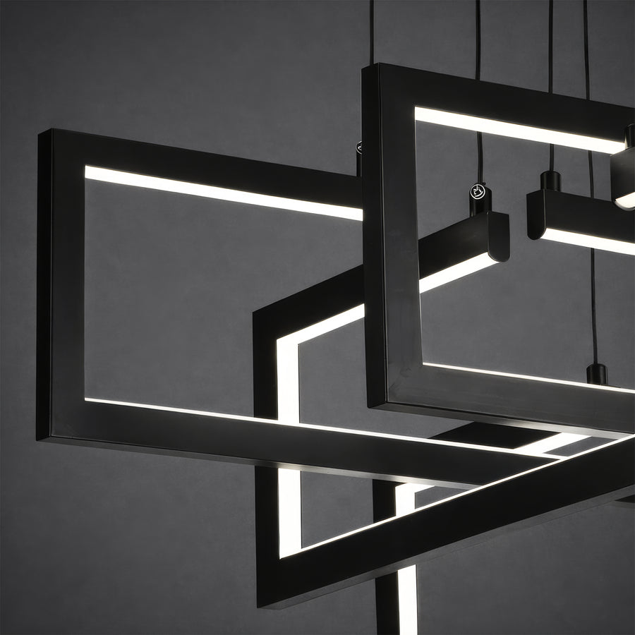 Lustra LED cu telecomanda ,Suspendata 96W, 4 Elemente, lumina Rece/Calda/Neutra, Dimabila, Inaltime Reglabila, Negru