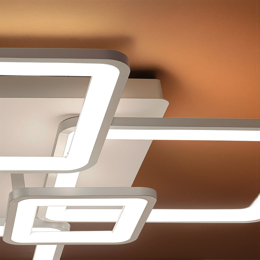 Lustra LED cu telecomanda ELLA 119W, 6 Patrate, lumina Rece/Calda/Neutra, Dimabila, Alb