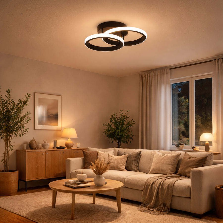 Lustra LED VERTEX CIRCULA 21W, 2 Cercuri, Rame Metalice, lLumina Rece/Calda/Neutra 3000K/4000K/6000K, Negru, Metal