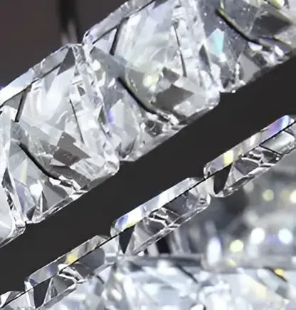 Lustra LED suspendata cu telecomanda si cristal PRISM ANTEA 40W, 2 Cercuri, lumina Rece/Calda/Neutra, Dimabila, Crom Lucios, Inaltime Reglabila