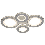 Lustra LED cu telecomanda si cristal NOVA ROTONDA RGB 86W, 4 Cercuri, lumina Rece/Calda/Neutra, Dimabila, Alb