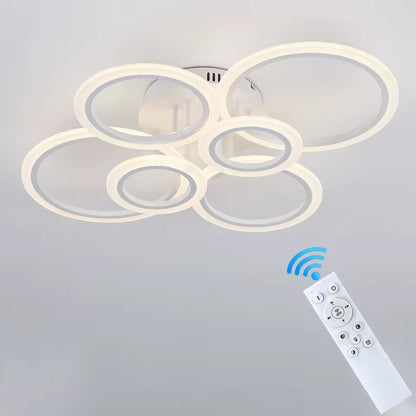 Lustra LED cu telecomanda BETTY 82W, 6 Cercuri, lumina Rece/Calda/Neutra, Dimabila, Alb