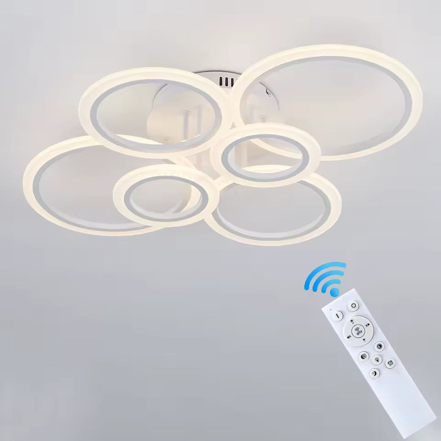 Lustra LED cu telecomanda BETTY 82W, 6 Cercuri, lumina Rece/Calda/Neutra, Dimabila, Alb