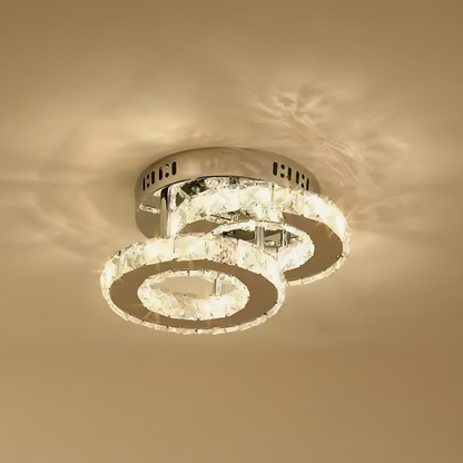 Lustra LED cu cristal ROYALO ROTONDA 26W, 2 Cercuri, lumina Rece/Calda/Neutra, Crom Lucios