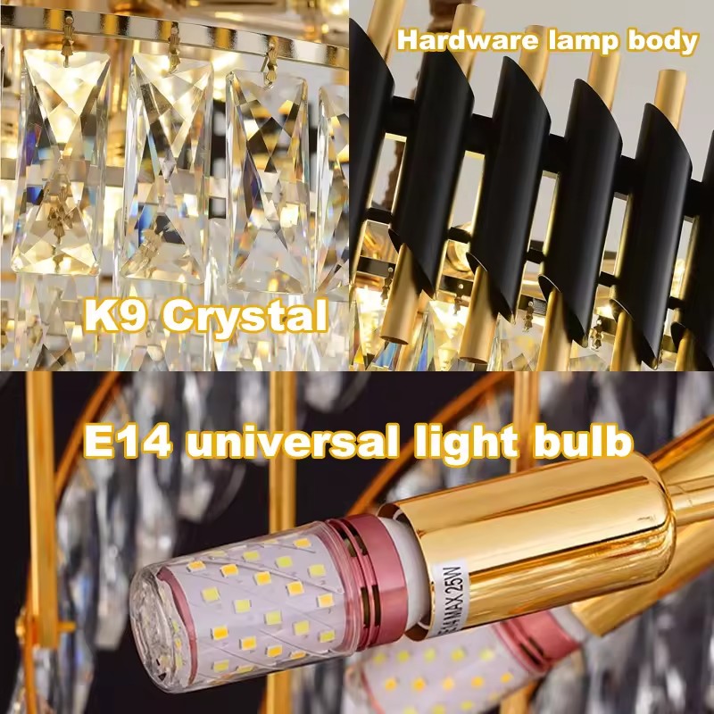 Candelabru Cristal VERSAILLES Eleganza 7x E14, Diametru 49cm, Auriu Lucios si Negru, Inaltime Reglabila