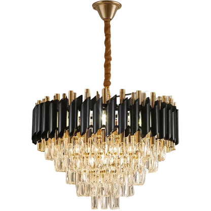 Candelabru Cristal VERSAILLES Eleganza 8x E14, Diametru 50cm, Negru, Auriu Lucios, Inaltime Reglabila