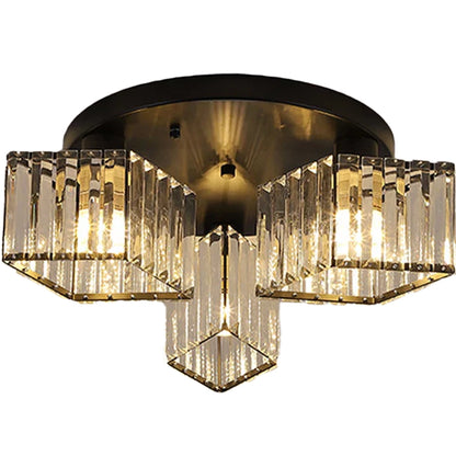 Lustra Clasica Moderna Sasha, LC117/3BK, 3x E27, Metal si Cristal, Negru, Abajur