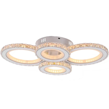 Lustra LED cu telecomanda si cristal NOVA ROTONDA RGB 82W, 4 Cercuri, lumina Rece/Calda/Neutra, Dimabila, Alb