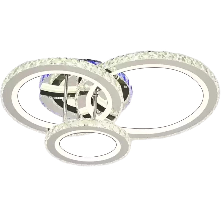 Lustra LED cu telecomanda si cristal NOVA ROTONDA RGB 73W, 3 Cercuri, lumina Rece/Calda/Neutra, Dimabila, Crom Lucios