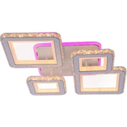 Lustra LED cu telecomanda si cristal QUADRIS RGB, 96W, 4 Patrate, lumina Rece/Calda/Neutra, Dimabila, Alb