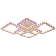 Lustra LED cu telecomanda si cristal QUADRIS RGB 175W, 6 Patrate, Lumina Rece/Calda/Neutra, Dimabila, Alb