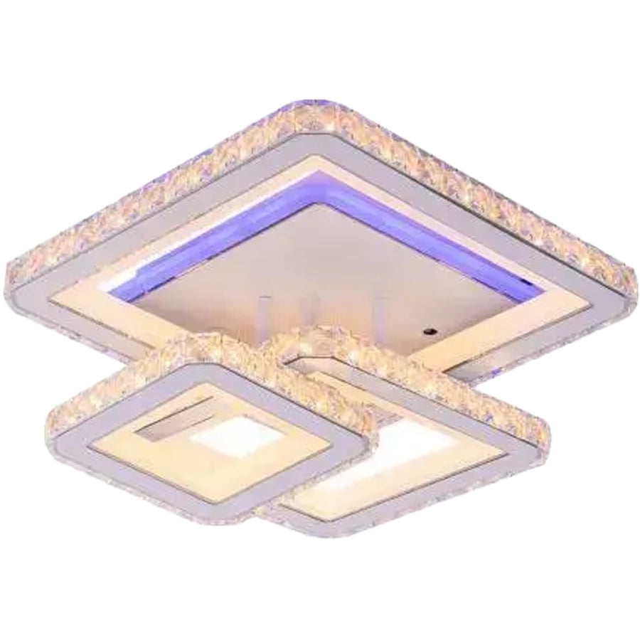 Lustra LED cu telecomanda si cristal LEILA 87W, 3 Patrate, lumina Rece/Calda/Neutra, Dimabila, Alb