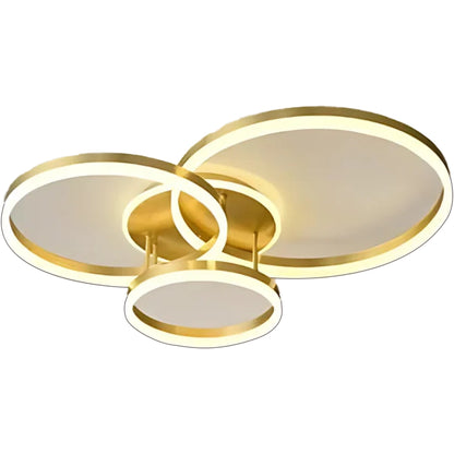 Lustra LED cu telecomanda RIGA LILITH 68W, 3 Cercuri, lumina Rece/Calda/Neutra, Dimabila, Auriu Lucios