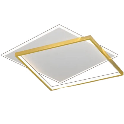 Lustra LED cu telecomanda SOLARA 66W, 2 Patrate, lumina Rece/Calda/Neutra, Dimabila, Auriu Alb