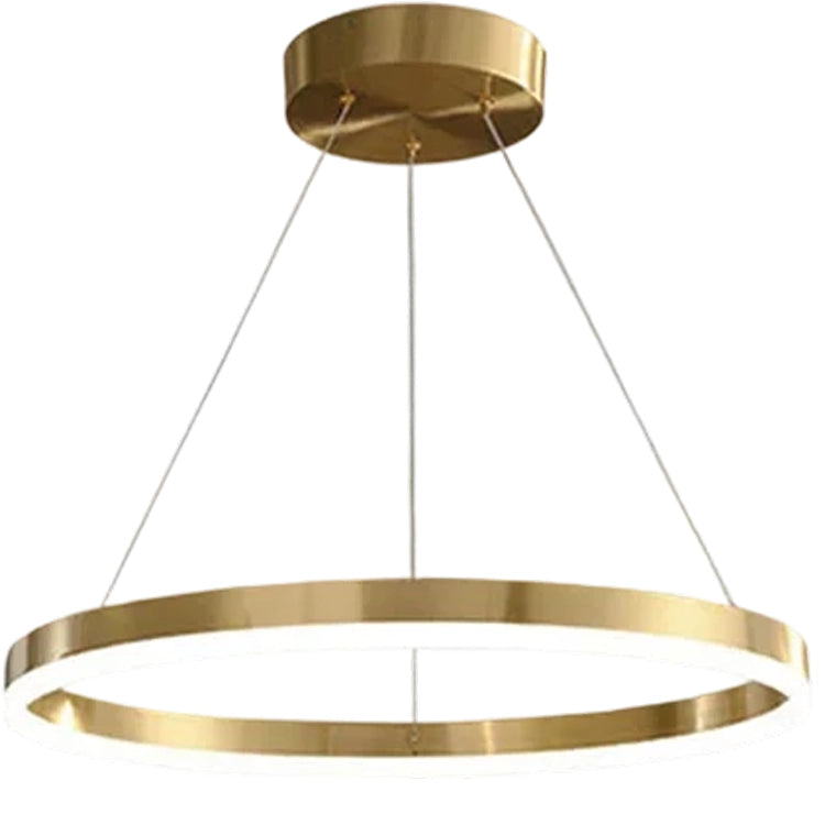 Lustra LED Suspendata, ANINA, 34W, 1 Cerc, Diametru 50cm, Lumina Rece/Calda/Neutra 3000K/4000K/6000K, Dimabila, Auriu Lucios Alb, Inaltime Reglabila, Metal si Acril