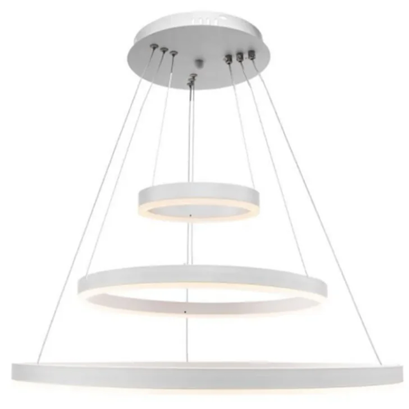 Lustra LED suspendata cu telecomanda SERENA 85W, 60cm, 3 Cercuri, lumina Rece/Calda/Neutra, Dimabila, Alb, Inaltime Reglabila
