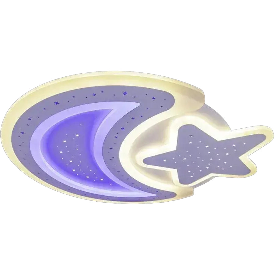 Lustra LED cu telecomanda CORALIA 90W, Luna si Stea, lumina Rece/Calda/Neutra Dimabila Alb