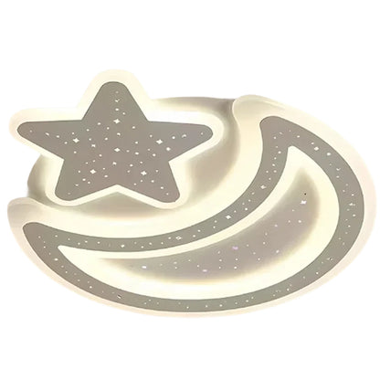 Lustra LED Nova cu Telecomanda, 89W,  Dimabil, Forma Luna si Stea, Alb