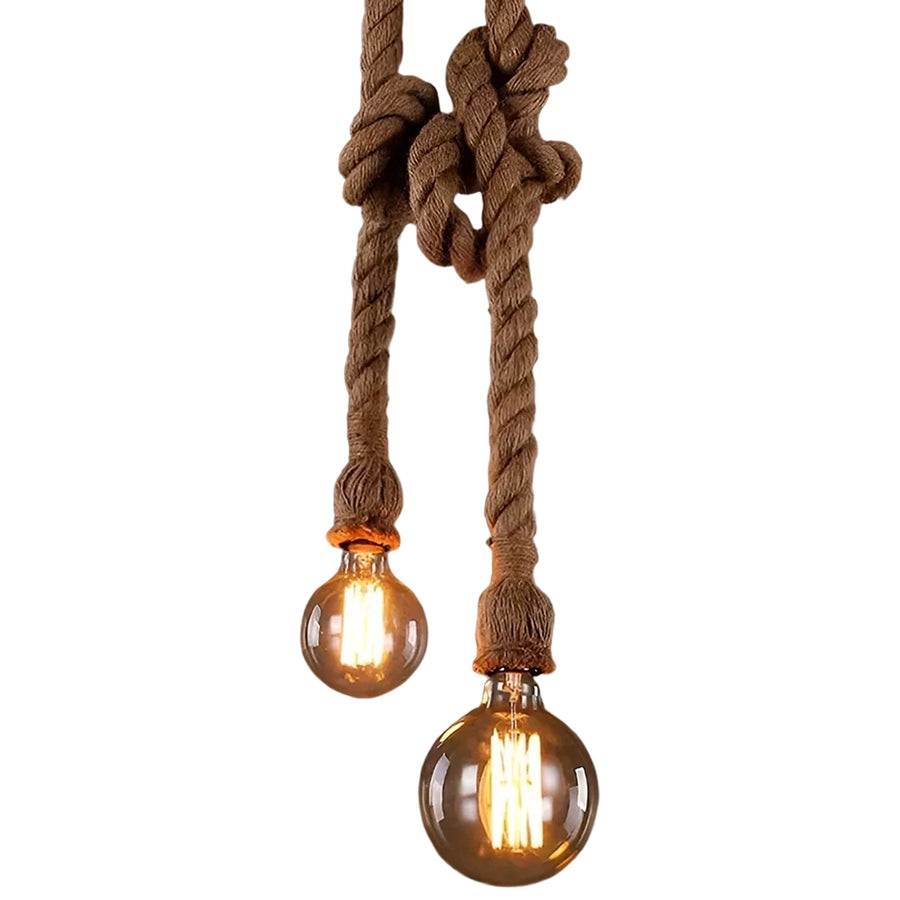 Lustra Vintage CORDA, 2xE27, Rustic, Sfoara si Metal, 2x100cm, Suport Negru
