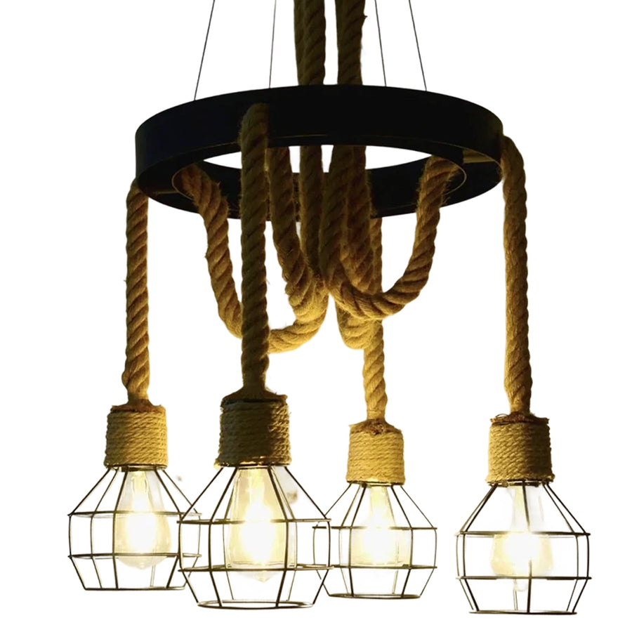 Lustra Roata LV580, 4xE27, Maro, Metal si Sfoara