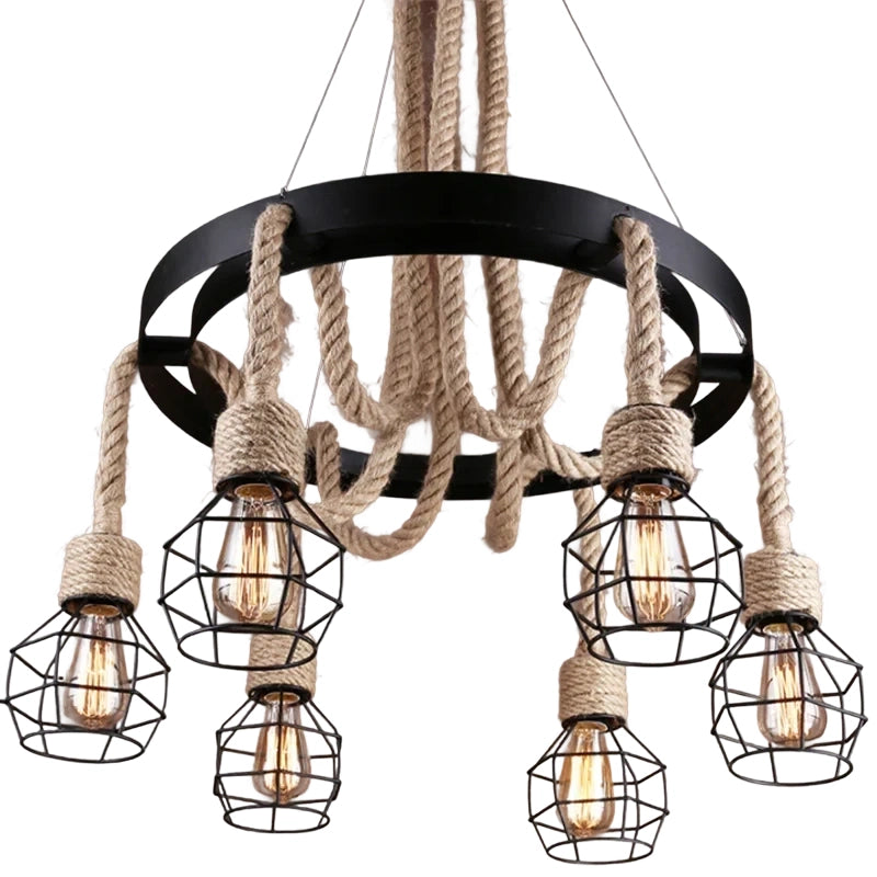 Lustra Roata LV580/6BK, 6xE27, Maro, Metal si Sfoara