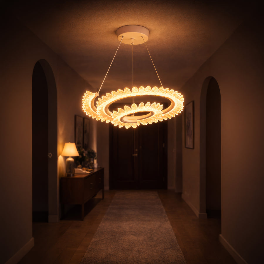 Lustra LED cu Telecomanda  LT188WH, Cristal si Metal, 40W, Dimabila, Inaltime Reglabila, Lumina Rece/Calda/Neutra, Iluminat Luxos