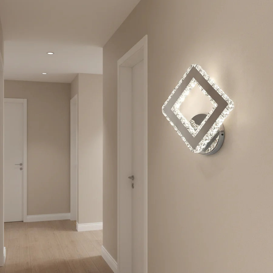 Aplica LED AP2881 cu Cristale, Patrat, 23.4W, Lumina Rece/Calda/Neutra, Crom Lucios