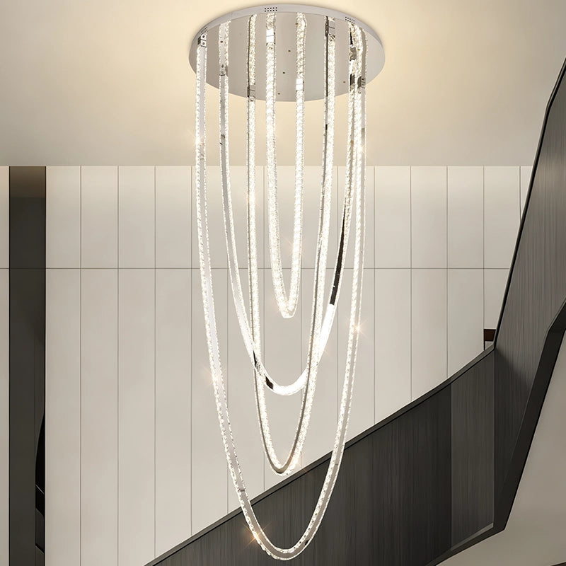 Candelabru LED CC50303/800CH, Diametru 80 cm, Inaltime 200 cm,  Lumina Rece/Neutra/Calda, Dimabila, Argintiu, Cristal, Otel
