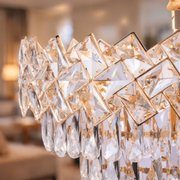 Candelabru Cristal WINDSOR Eleganza 8x E14, Diametru 39cm, Auriu Lucios, Inaltime Reglabila, Metal si Cristal