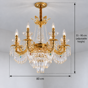 Candelabru Cristal 11xE14, D80cm, Auriu Lucios, Inaltime Reglabila, Metal si Cristal