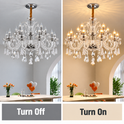 Candelabru Cristal 15xE14, D95cm, Argintiu, Inaltime Reglabila, Metal si Cristal