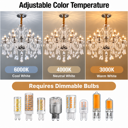 Candelabru Cristal 15xE14, D95cm, Argintiu, Inaltime Reglabila, Metal si Cristal