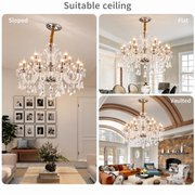 Candelabru Cristal 15xE14, D95cm, Argintiu, Inaltime Reglabila, Metal si Cristal